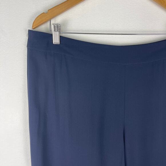 Eileen Fisher Navy Blue Silk Straight Leg Side Zip Trouser Pants Women's Large - Picture 4 of 10